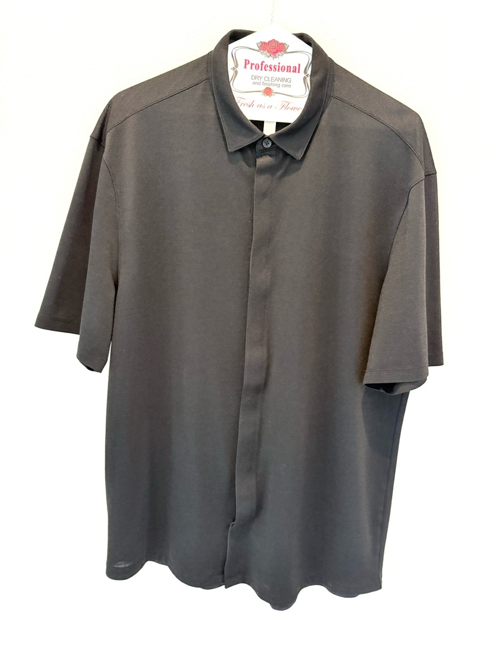 lululemon athletica Black Short-Sleeve shirt with Hidden Button Placket
